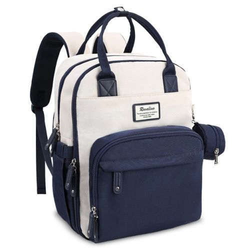 Ruvalino Large Diaper Bag Backpack, Multifunction Baby Changing Travel Bag with Insulated Pockets, Waterproof Backpack for Moms & Dads - Cream-Blue