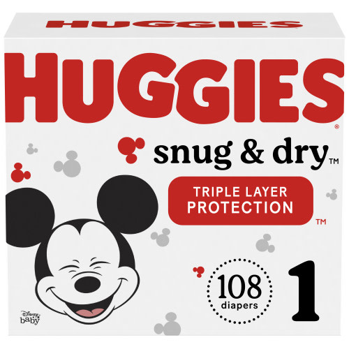 Huggies Snug & Dry Baby Diapers, Size 1, 108 Ct