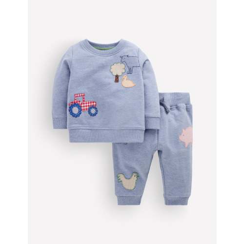 Appliqué Sweatshirt Set-Blue Marl Farm