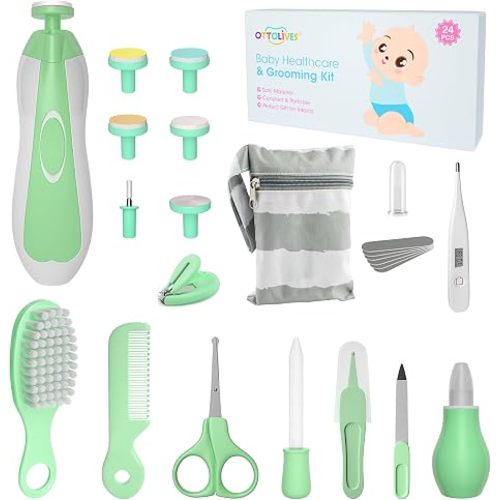 Baby Grooming Kit with Electric Nail Trimmer, 0-3 Years+, Green | 24 in 1 Baby Grooming and Health Care Kit for Newborns, Infants, Toddlers, Baby Boys Girls Kids Haircut Tools