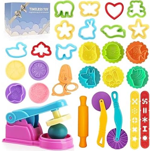 Dough Tools Play for Kids- Toy Accessories Include Stamps Cutter Scissor Roller Extruder Molds and Storage Box Party Favors Set for Age 2-8