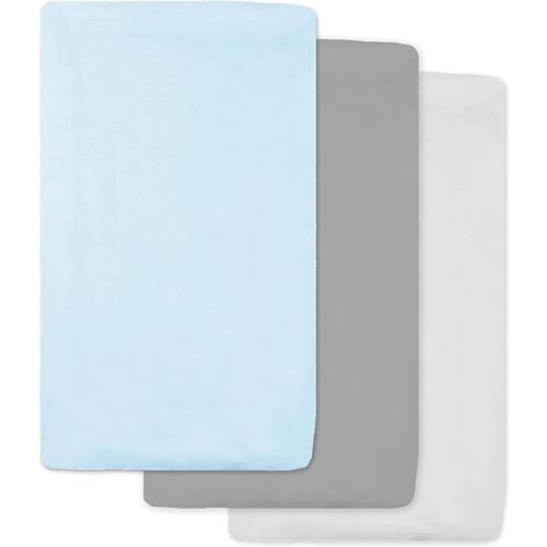 American Baby Company 3 Pack 100% Natural Cotton Fitted Cradle/Bassinet Sheets 36" x 18" - Soft, Breathable & Hypoallergenic Bed Sheets, Blue/Gray/White, Neutral for Boys & Girls