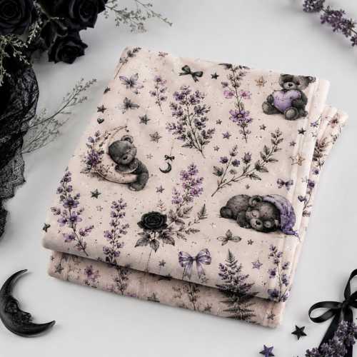 Goth Teddy Bear Baby Blanket, Celestial Floral Nursery Decor, Alternative Woodland Style