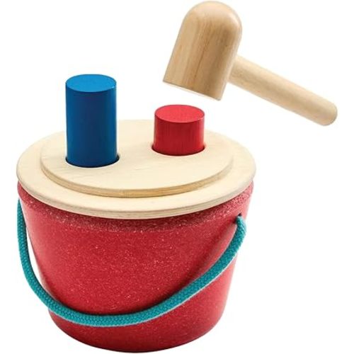 PlanToys® Hammering Peg Bucket Montessori Wooden Toy for Toddlers 12M+ Kids