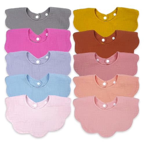 Baby Bibs Muslin Bibs for Baby Girl Boy for Drooling and Teething 10 Pack