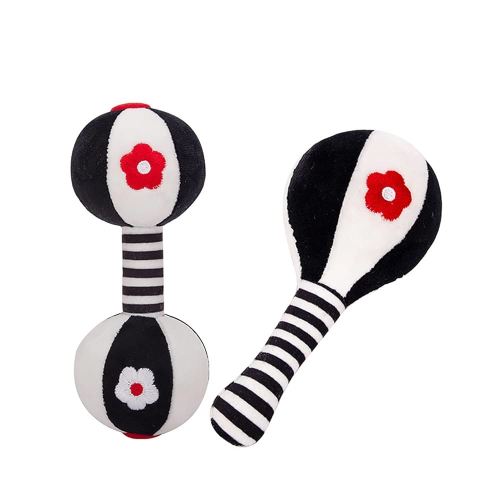 Soft Baby Rattles 0-6 Months - 2 Pack Infant Developmental Toys with Black & White Contrast | Sensory Newborn Toys for Girls & Boys | Set (BPA Free)