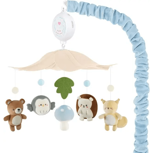 Woodland Crib Mobile – Animals Baby Mobile for Crib with Upgraded 3-Mode Music Box, Blue Nursery Mobiles for Boys & Girls, Fits Standard Cribs, Forest Nursery Decor