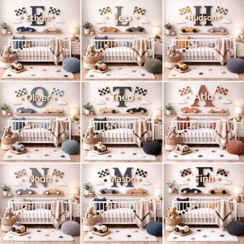 Personalized Race Car Name Sign, Wooden Nursery Wall Decor, Toddler Boy Room Car Theme