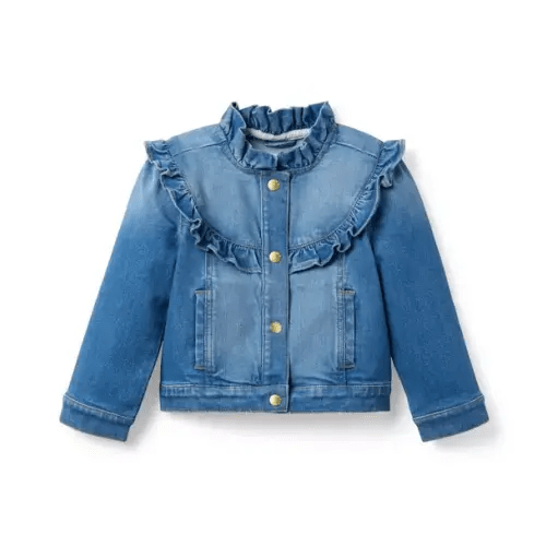 Girl Sadie Medium Wash Denim Ruffle Jacket In Sadie Medium Wash by Janie and Jack