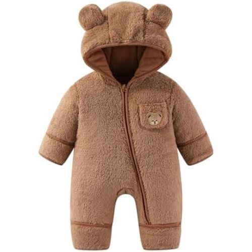 JiAmy Baby Snowsuit Newborn Fleece Winter Clothes With Flod-Over Zipper Baby Bear Hooded Thick Outfits