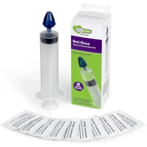 EZY DOSE Sinus and Allergy Relief Syringe, Nose Rinse for Home or Travel, Nasal Irrigation for Sinus Pressure and Congestion Relief, Easy to Use, Includes 10 Saline Packets, BPA Free