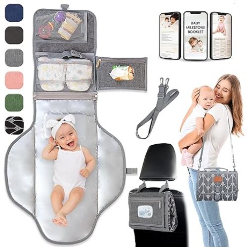 Portable Changing Pad for Baby Shower Gifts & New Mom Gifts, Travel Diaper Changing Pad for Newborn, Large Waterproof Baby Changing Mat, Foldable & Detachable Diaper Changing Station by Pillani