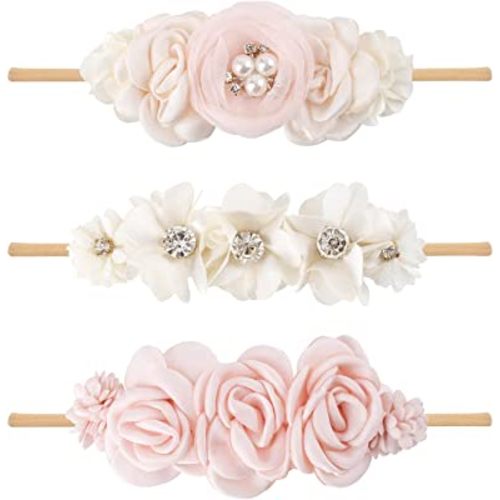 Baby Girl Floral Headband Nylon Flower Crown Elastic Hairband 3pcs Hair Accessories Gift for Girls (33#)