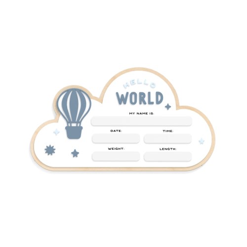 Hello World Birth Hot Air Balloon Baby Announcement Card, Newborn Stats Sign, Hospital Photo Prop