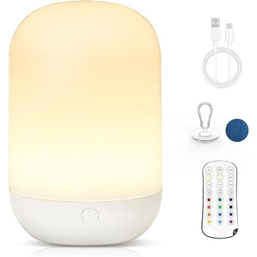 Rechargeable LED Night Light for Kids - Dimmable Bedside Lamp with Remote Control, Portable Baby Night Light with 17 Colors Changing & Timer Setting for Baby Nursery Toddler Room Breastfeeding
