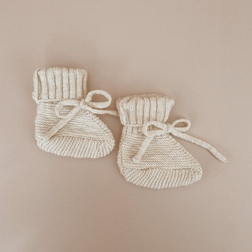 Honey Chunky Knit Booties - Newborn-6M - Baby Socks - Newborn Baby Announcement Outfit - Heirloom Knit Clothing - Baby Girl - Knitwear-Cream
