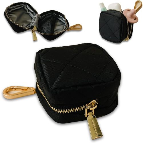 Lion & Light® Baby Pacifier Holder Case | Travel-Friendly Pacifier Case for Diaper Bag | Easy Clean Pacifier Holder for Baby Essentials | Small Zippered Binky Holder | Clip-On Black Pod Pouch