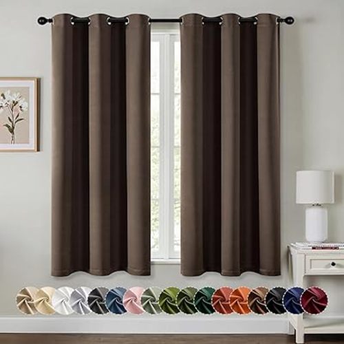 MIULEE Chocolate Brown Blackout Curtains for Bedroom Living Room 63 Inches Long 2 Panels, Thermal Insulated Room Darkening Drapes Solid Grommet Noise Reduction Window Treatments 40x63 Inch