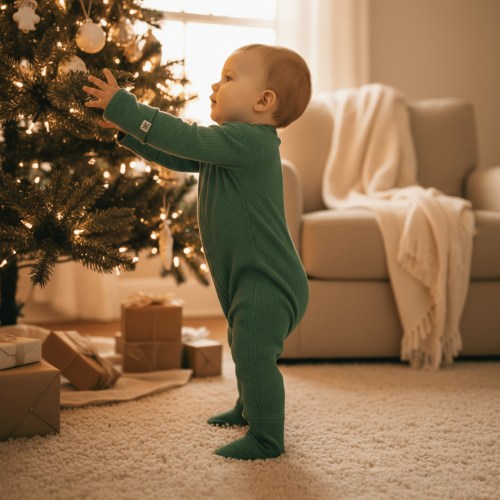 Alpine Green Waffle Zipper Footie