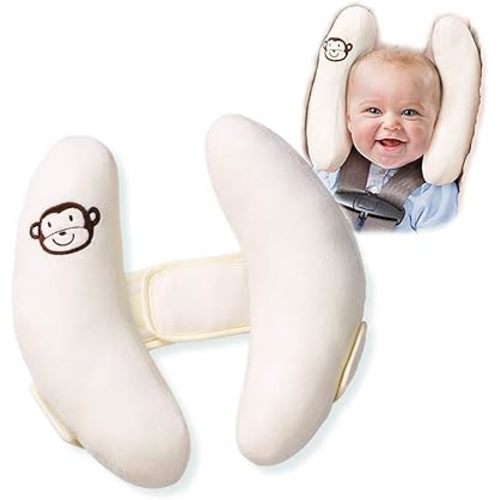 Almohada ajustable para la cabeza y el cuello del bebé, almohada de viaje portátil para cochecito y silla de paseo, almohada de viaje con diseño de plátano para bebé, ofrece protección y seguridad