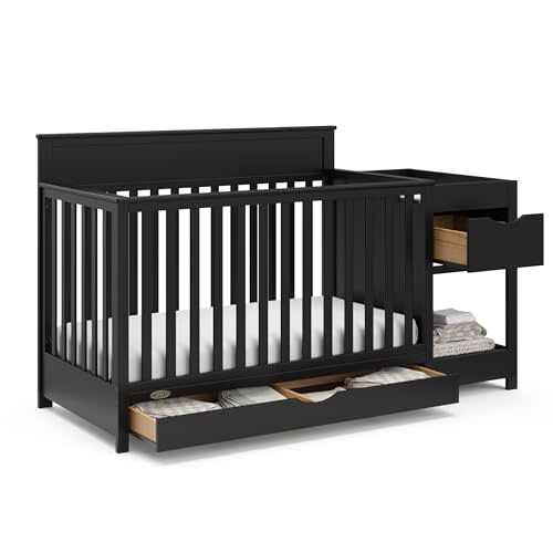 Graco Shiloh 5-in-1 Convertible Crib & Changer with Drawer (Black) – GREENGUARD Gold Certified Baby Crib Crafted from Wood, Converts to Toddler Bed, Daybed, and Full-Size Bed