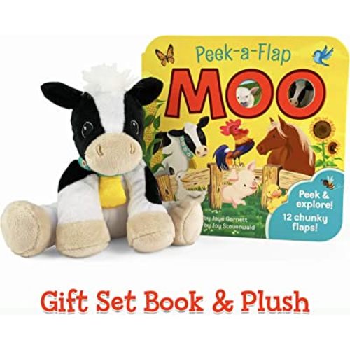 Moo Peek-a-Flap Gift Set: Includes Lift-A-Flap Board Book and Cuddly Plush Toy Friend for Birthdays, Baby Showers, Christmas and Easter Basket Stuffers