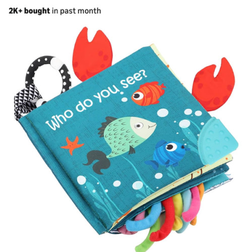 Fish Baby Books Toys, Touch Feel Cloth Crinkle Books for Babies,Baby Infant Toys 0-6, 6-12, 12-18 Months,Early Learning Education Toys,Shower Baby Gifts for Boys Girls,Teething,Mirror,Shark Ocean Book