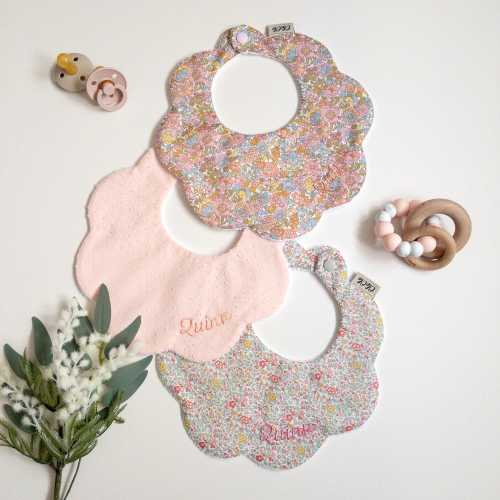 Scalloped baby dribble bibs Liberty Fabric floral drool bib for newborn gift set for baby shower gifts idea for baby girl personalised gifts
