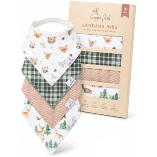Copper Pearl Baby Bibs 4 Pack, Printed Bandana Drool Bibs for Baby Girl & Boy, Soft Cotton Drooling Teething Bibs