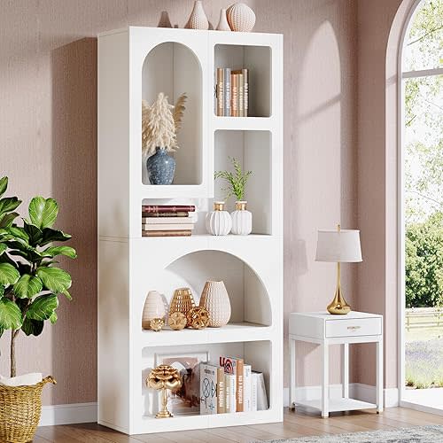 Tribesigns 70.9" Tall Geometric Bookshelf, White Arched Bookcase with 5 Irregular Storage Shelves, Modern Open Art Decor Display Shelf Free-Standing for Living Room, Bedroom, Closet