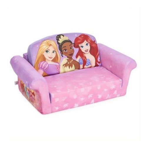 Marshmallow Furniture Kids 2-in-1 Flip Open Foam Compressed Lightweight Lounging Sofa Bed/Extendable Sleeper Couch, Disney Princess, Pink