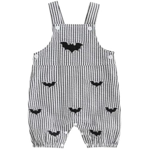 Newborn Baby Boy Girl Halloween Outfit Skull/Bat/Pumpkin Romper Bib Overalls Suspender Striped Jumpsuit Clothes