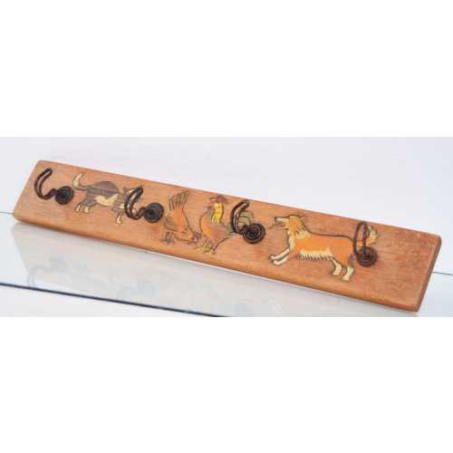 Children Room Wall Hanging Rack Coat with Animals Engraved 4 Hooks