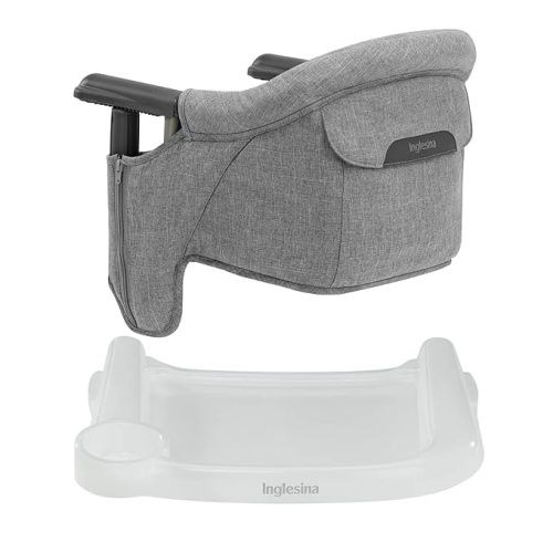 Inglesina Fast Table Chair - Stone Gray Melange + Fast Dining Tray - Portable High Chair for Baby Toddlers Infant, 6-36 Months - Fits Tables 0.8'' to 3.5'' - Collapsible Design - Carry Bag Included