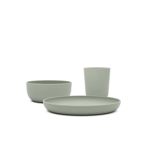 Lalo 3pc Toddler Mealtime Set Silicone Plate, Bowl, and Cup - Sage: Solid BPA-Free Dinnerware Set, Service for 1