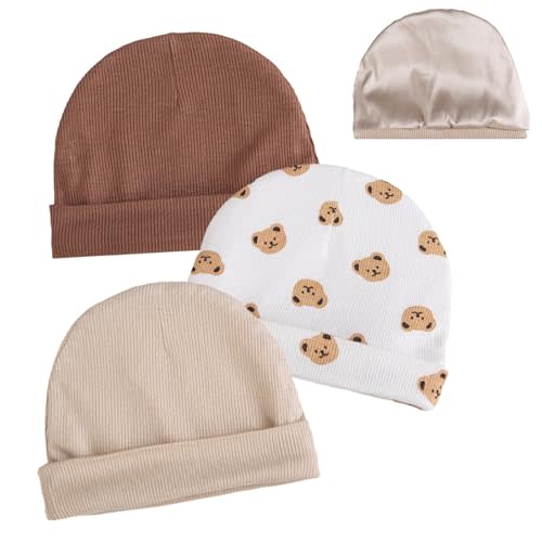 3pcs Satin Lined Baby Newborns Beanie Hats Soft Stretchy Baby Girls Infant Caps Silky Satin Lined Toddler Hat
