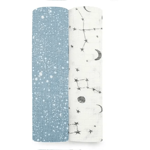 aden + anais Essentials Silky Soft Swaddle Baby Blanket, 100% Bamboo Viscose Muslin Blankets for Girls & Boys, Baby Receiving Swaddles, Ideal Newborn & Infant Swaddling Set, 2 Pack, Cosmic Galaxy