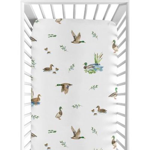 Sweet Jojo Designs Baby Boy, Girl, Unisex/Gender Neutral Baby Fitted Crib Sheet Watercolor Mallard Ducks Multicolor