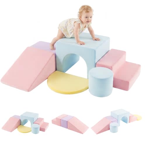 Olakids Toddler Climbing Toys Indoor, 6 PCS Foam Climbing Blocks for Baby Crawling Sliding, Soft Play Set for Kids Gym Playground