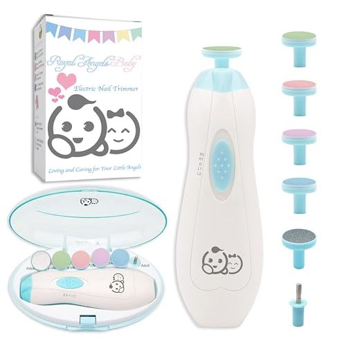 Baby Nail Trimmer 6 in 1, Usage Labeled Case, Royal Angels Baby Electric Nail File, Baby Grooming Kit Manicure Set for Toddler and Adults, Newborn Toddler Toes & Fingernails Nail Care Kit (Babyblue)