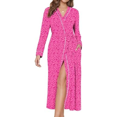 Ekouaer Womens Robes Lightweight Soft Knit Bathrobe Full Length Sleepwear with Pockets Ladies Loungewear S-3XL