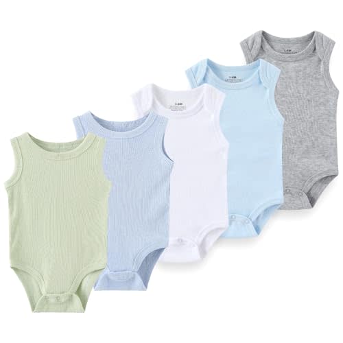 BIGBIGKISS Baby Sleeveless Bodysuit 5-Pack Cotton Infant Boy Girl Romper Unisex Baby Clothes 0-12 momths