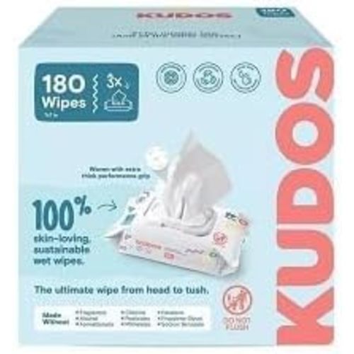 Kudos Skin-Loving Baby Wipes, Plastic-Free & Unscented - 180ct (3 pack of 60), Repackage By Shadow Hunter*