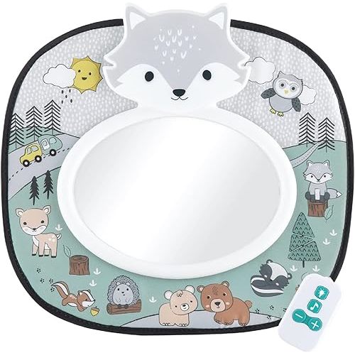 The Peanutshell Musical Baby Car Seat Mirror, Woodland Animals with Lights