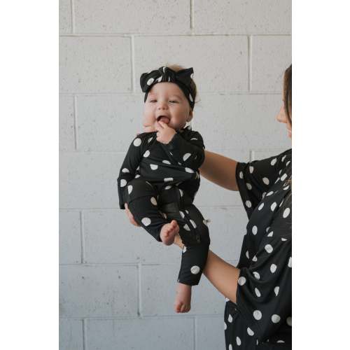 Bamboo Zip Pajamas | B&W Polka Dot
