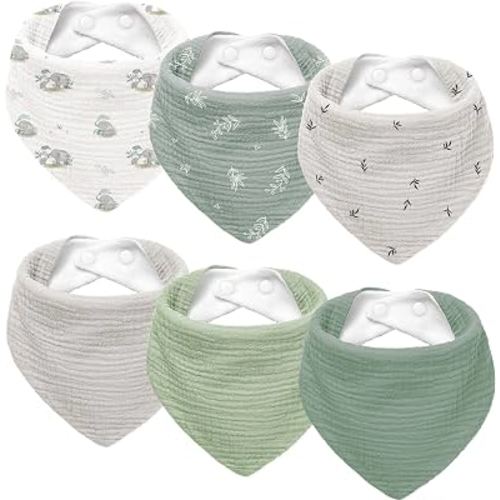 Susurration Muslin Baby Drool Bibs 6Pack Soft Triangular Adjustable Baby Bandana Bibs for Unisex Baby Girls & Boys