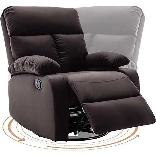 Swivel Rocker Recliner, Rocking Recliners Chair for Small Spaces, Small Rocker Recliner Chair, Nursery Rocking Chairs for Living Room, RV, Nursery, Brown