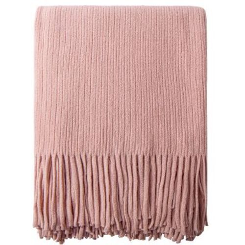 Acrylic Knitted Throw Blanket, Lightweight and Soft Cozy Decorative Woven Blanket with Tassels, 51x67 Inches, Pink Striped - NTBAY