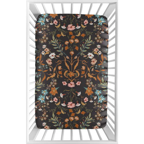 Sweet Jojo Designs Boho Floral Wildflower Black and Orange Girl Mini Fitted Crib Sheet