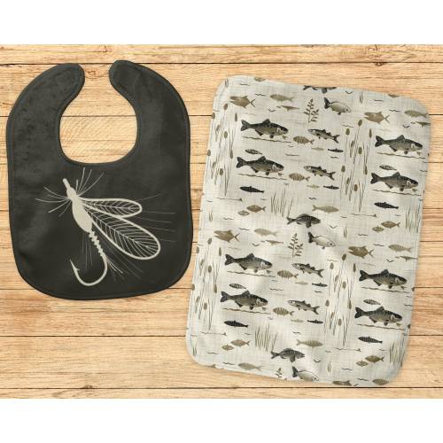 Fishing Baby Burp Cloth, Fly Fishing Baby Gifts, Baby Boy Bib With Fish, Fisherman Nursery, Trout and Bass Nursery Theme, Boy Burp Rags